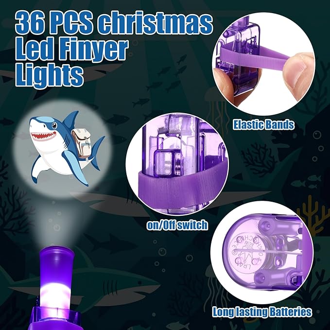 Tuanse 36 Pcs Shark Finger Lights Gifts Bulk for Kids Glow in the Dark Finger Lights Ocean Themed Shark Party Decorations Birthday Party Favors Under the Sea Themed Gift Idea for Kids Boy Girl Adult