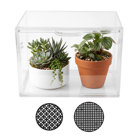 Indoor Mini Greenhouse for Small Plants, Stackable Tabletop Clear PET Greenhouse 14.2×8.7×10.7 in with Magnetic Door, Easy Assembly Plant Nursery, Includes Drainage Mats