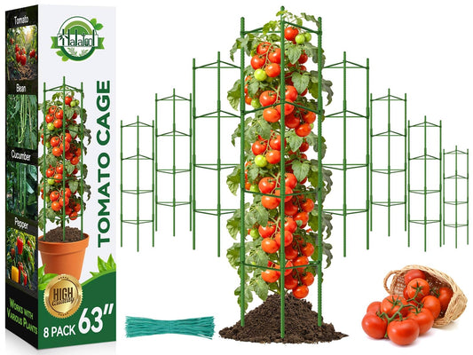 Halatool 63 Inch Tall Tomato Cage 8 Pack, Adjustable Tomato Cages for Garden, Garden Stakes Tomatoe Trellis for Pots, Tomatoes Plant Support for Raised Garden Bed & Vegetables Flowers