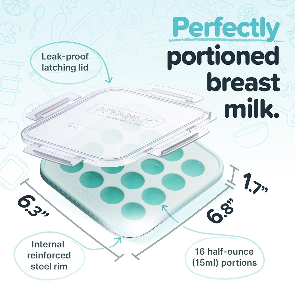 Souper Cubes MyMilk Silicone Breast Milk Freezer Trays - 1/2 oz. Capacity, Food-Grade Platinum Silicone - Mint, 2-Pack