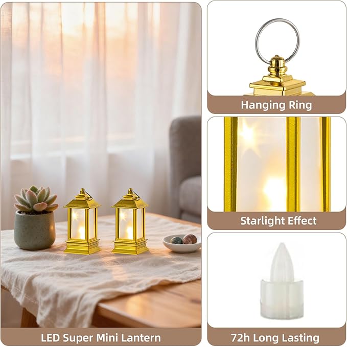 Gold Lanterns Decorative Indoor: 24 Pcs Starlight Mini LED Lantern for Centerpiece Table Decorations Halloween Christmas Wedding Party Camping Decor