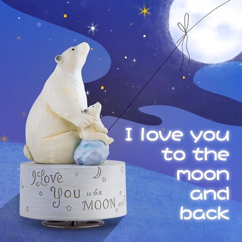 AIDLNS Polar Bear Music Box - Hand-Painted Figurine with "I Love You to the Moon" | Perfect Gift for Family