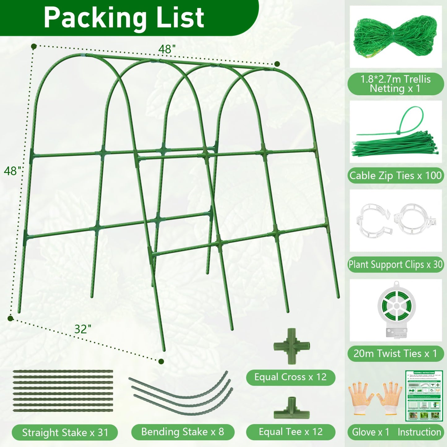 Cucumber Trellis for Raised Bed, 48x48 inch U-Shape Metal Garden Trellis for Climbing Plants Outdoor, Cucumber Trellis for Garden, Arch Garden Trellis for Plants, Vegetables, Flower