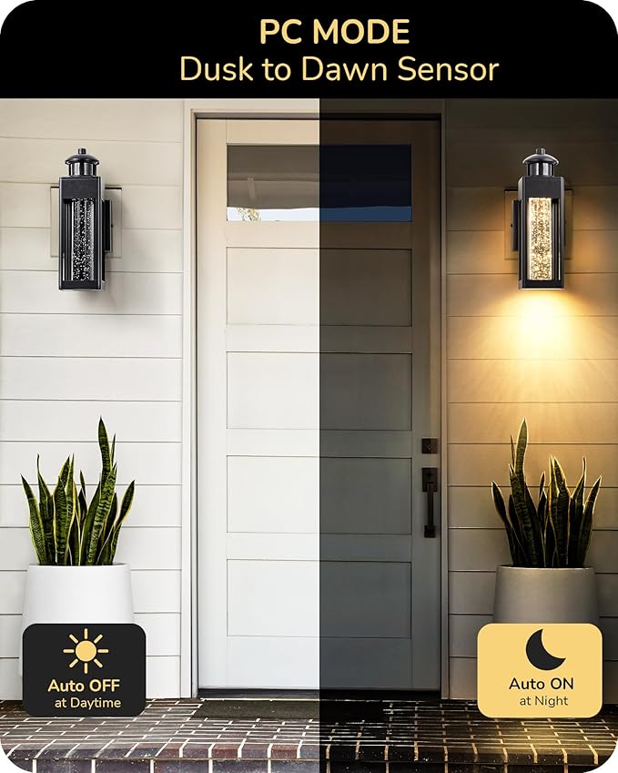 EDISHINE Motion Sensor Porch Lights Outdoor, Dusk to Dawn Exterior Lighting Fixtures with Crystal Bubble Glass, LED Outside Wall Sconce Lantern for Garage 1100 Lumen