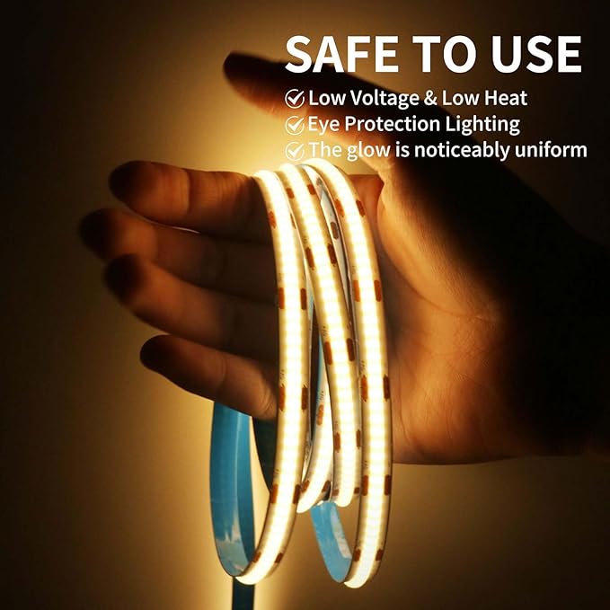 USB LED Light Strip,3000K Warm White COB LED Strip Lights, 6.56FT TV Lights Flexible Small Led Lights with Touch Switch Controller White 5V LED Strip Light for TV Backlight Bedroom
