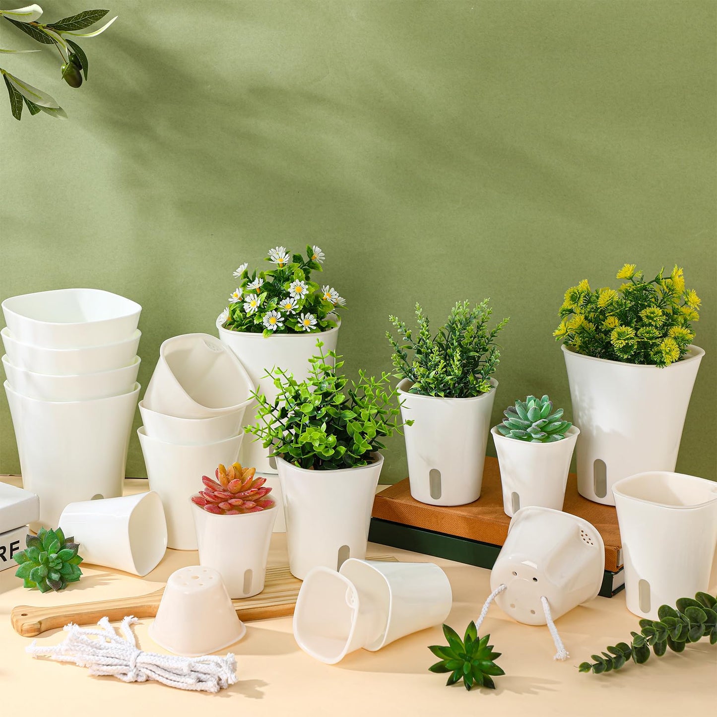 Ziliny 9 Pcs Self Watering Pots Plastic Plant 3 Sizes Flower Plant Pot with Inner White Flower Pots for Indoor House Plants Plastic Self Watering Pot for Herbs Flowers (Xs,S,M)