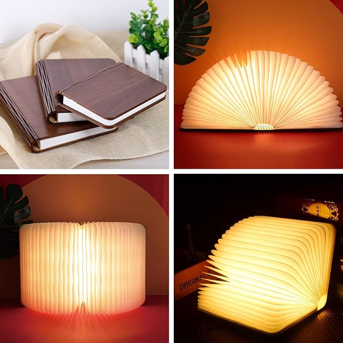 4.7 Inch Wooden Book Lamp, Book Lovers Gifts,Teacher Appreciation Gifts for Women, Folding Book Light, LED Ambient Lighting, Magnetic Mood Lighting for Home&Library Decor (Walnut)