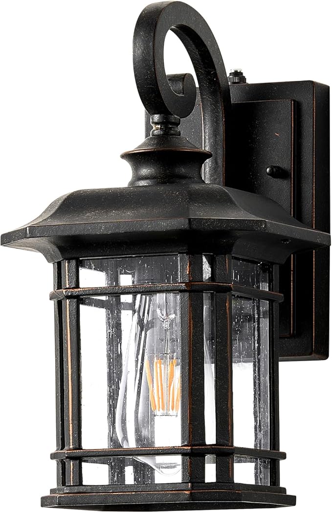 VIANIS Exterior Lighting Fixtures Dusk to Dawn, 2 Pack Outdoor Light Fixture, Oil Rubbed Bronze Porch Lights with Seed Tempered Glass, Outside Lights for House, Garage, Doorway, Patio