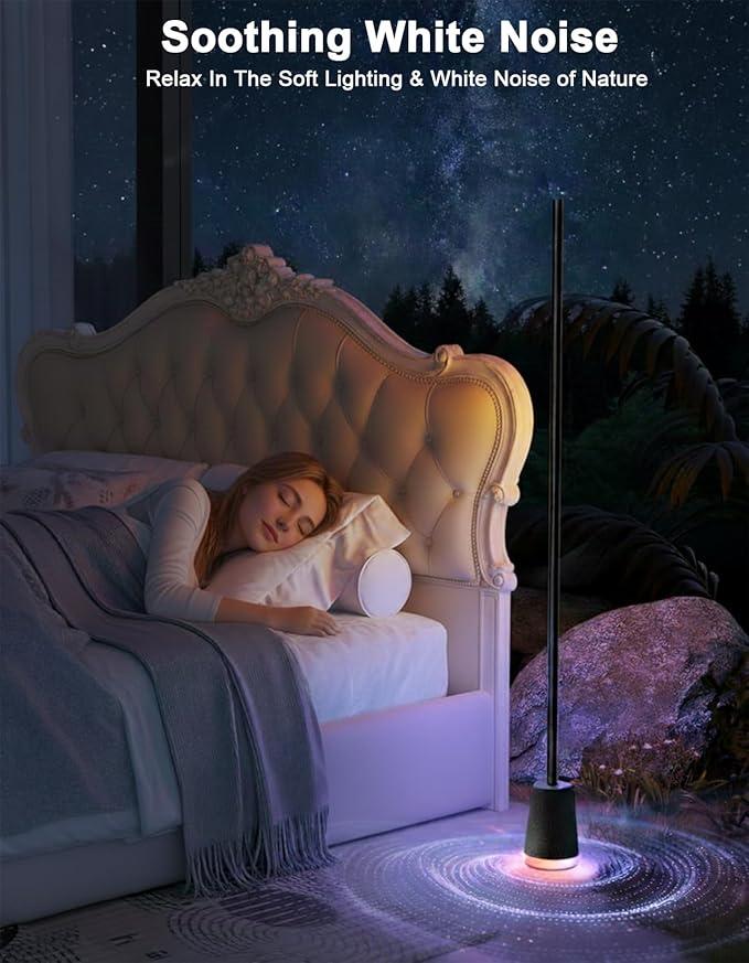 Smart LED Floor Lamp with Speaker & White Noise, RGBWWIC Standing Corner Lamp Work with Alexa Google Assistant, Music Sync, App Control,AI Recognition DIY Ambient Lighting for Bedroom Living Game Room