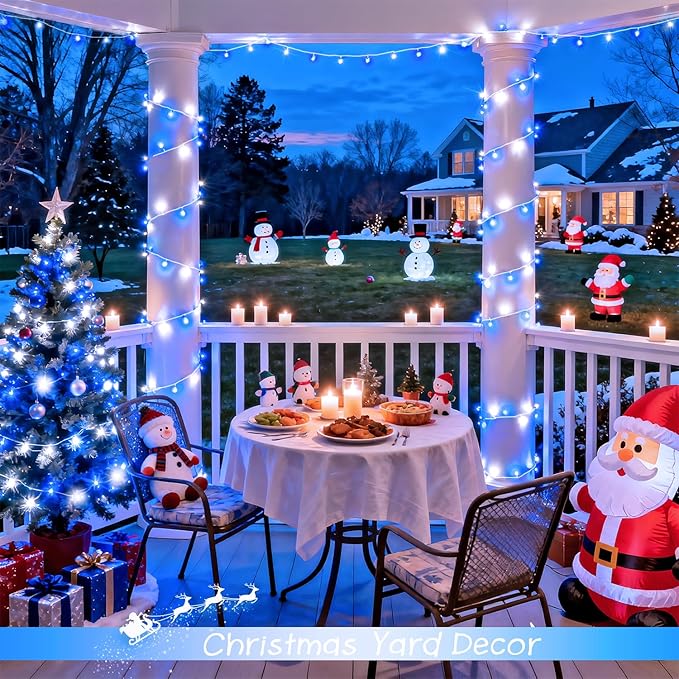 JMEXSUSS 2 Pack 100 LED Blue and White Christmas Lights, 33ft 8 Modes Christmas String Lights Indoor Outdoor, Clear Wire Plug in Twinkle Light for Xmas Bedroom Party Decorations
