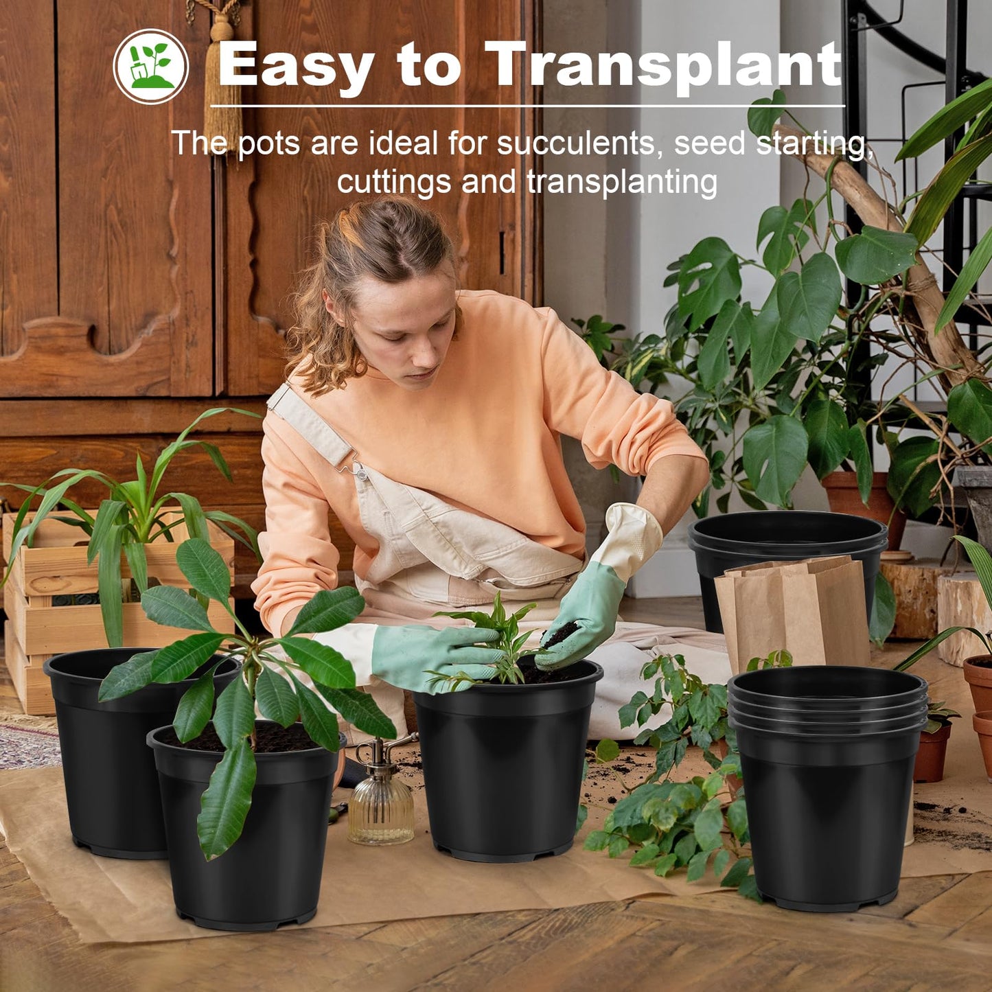 DUNPUTE 6 Pack 3 Gallon Pots for Plants, 3 Gallon Plastic Nursery Pot with Drainage Holes, Sturdy Plastic Plant Pots for Nursery Garden, Flowers, Succulent Outdoor Indoor (Black, 3 Gal- 6 Pack)