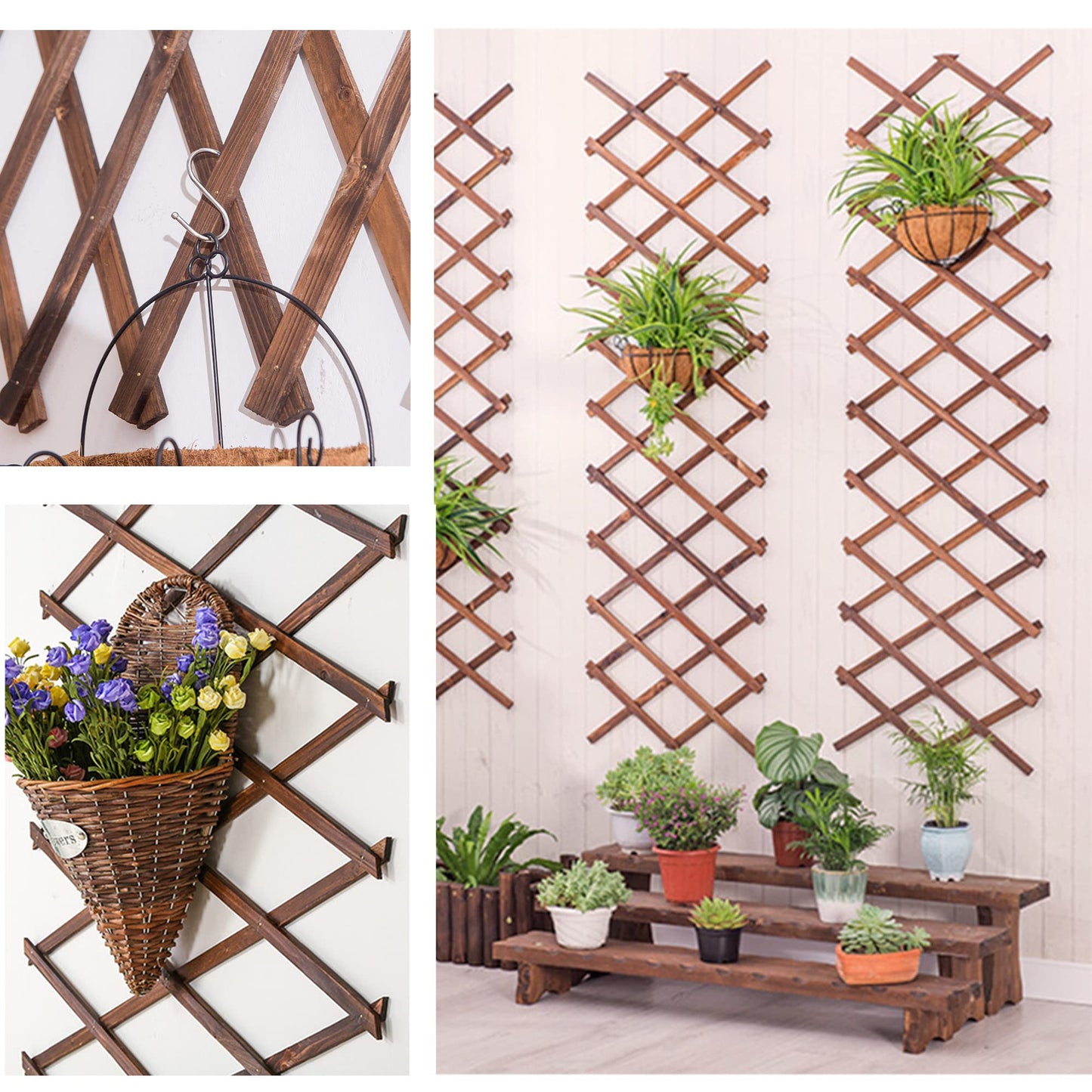 Avalution Extensible Natural Garden Wooden Fence Lattice Frame Plant Support Frame Natural Wooden Lattice Frame for Cucumber Climbing Plant Vines Ivy Rose 75"x11.8" Lattice Fence Panel(2Pack)