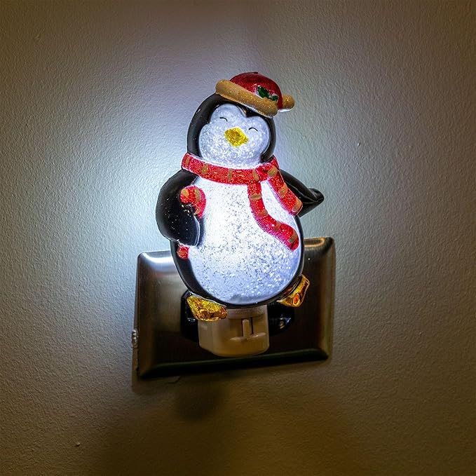 Novelty Lights LED Lamp Penguin with Scarf Christmas Decoration Night Light with Swivel Plug
