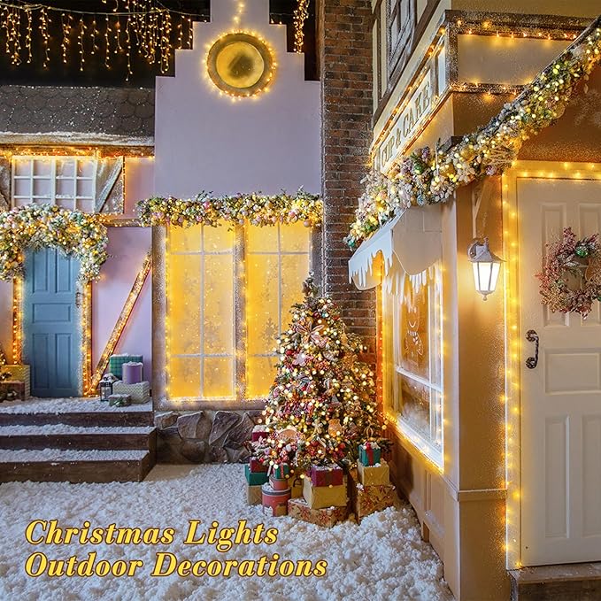 JMEXSUSS Connectable Warm White Christmas Lights Indoor Outdoor, 91.5ft 250 LED Christmas String Lights, 8 Modes Twinkle String Light Plug in for Tree Party Decoration