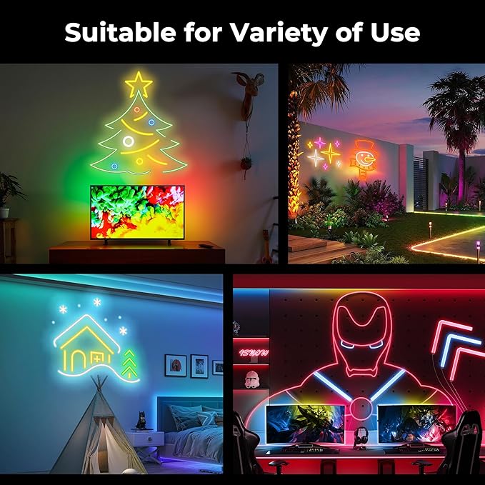 65.6FT LED Neon Rope Lights, Flexible Led Rope Lights Control with App/Remote, IP67 Outdoor RGB Color Changing Led Neon Lights Waterproof, Music Sync Led Strip Neon Lights for Bedroom Decor