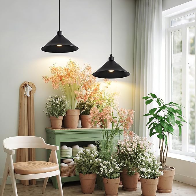 11.8IN Plug in Pendant Light, 2 Pack Industrial Hanging Lamp Black Vintage Pendant Lighting Fixtures with 15ft Cord On/Off Switch for Kitchen Island Dinning Hall, Bedroom