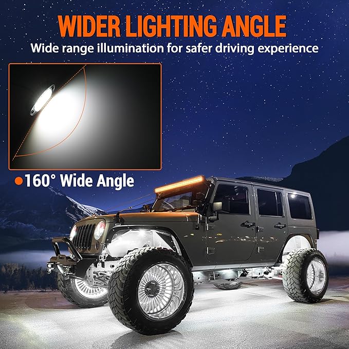 Rock Lights 12 Pods High Bright White LED Underglow Lights for Jeep Trucks Golf Cart ATV UTV RZR SUV Offroad Pickup Accessories