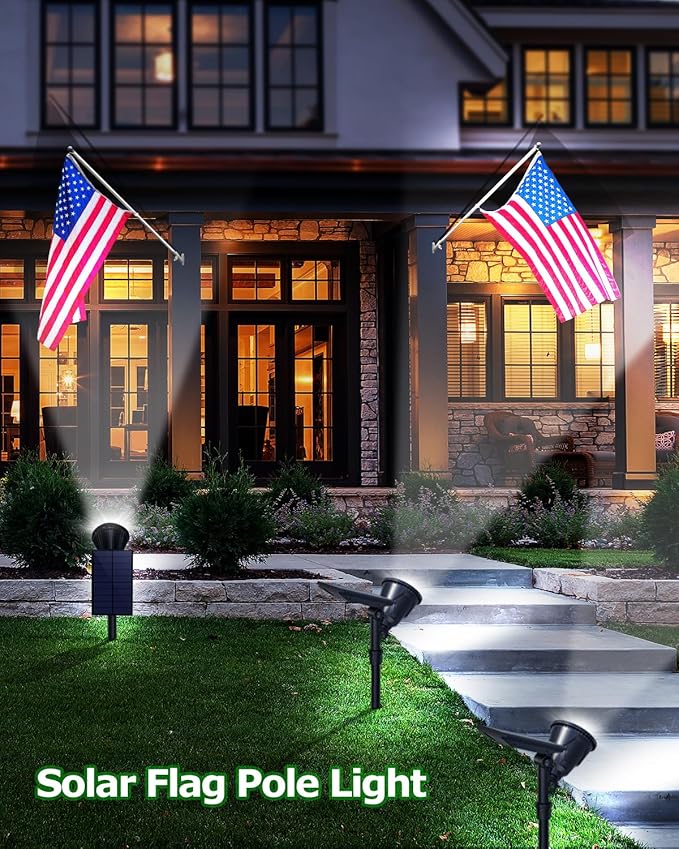 Solar Spot Lights Outdoor, Bright Solar Landscape Spotlights Waterproof 18LED 2-in-1 Solar Powered Flag Light Adjustable Auto On/Off Uplights for Flag Pole Yard Garden Decor Patio, 1Pack (Cool White)