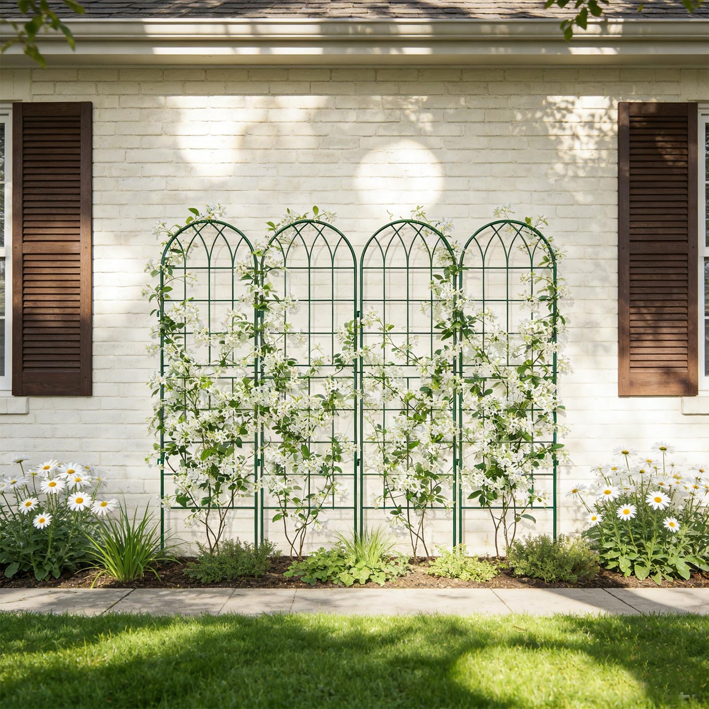 4 Pack Metal Garden Trellis for Climbing Plants, Green Metal Garden Trellis for Vines Plant Rose Vegetable Support,Large Decorative Outdoor Trellis