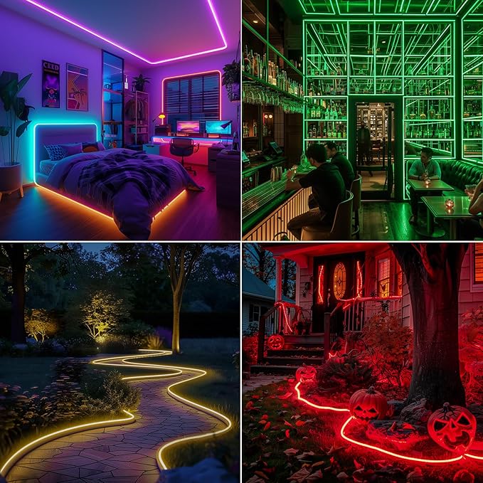 GZBtech RGB LED Neon Rope Lights 16.4FT/5M, AC 110-120V Waterproof Color Changing LED Rope with Remote Control, Dimmable Multi Color Strip Lighting for Indoor Outdoor Commercial Use, ETL Listed