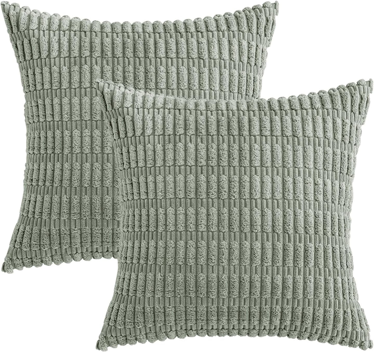 MIULEE Decorative Throw Pillow Covers - Soft Boho Striped Corduroy | Pack of 2, 12x12 Inch, Greyish Green