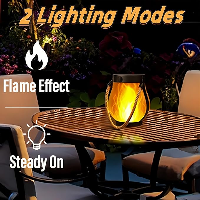 Dancing Flame Solar Lantern Outdoor Lights, Flickering Flame Hanging Lanterns with Magic Flames, Dual Charging (Solar & USB), Waterproof for Garden, Patio, Yard, Pathway (1 PCS)
