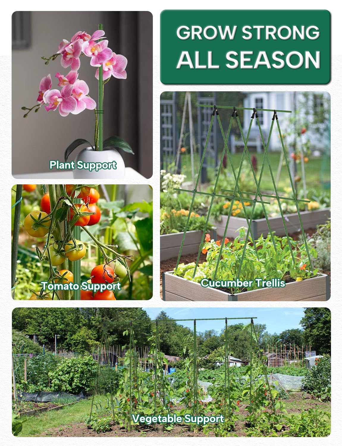 Breeze Touch Garden Trellis for Climbing Plants Outdoor, 30 Pack 17" Tomato Stakes Set with Clips & Connectors,Garden Plant Stakes, Tomato Frame, Cucumber Trellis for Raised Bed & Potted Plants