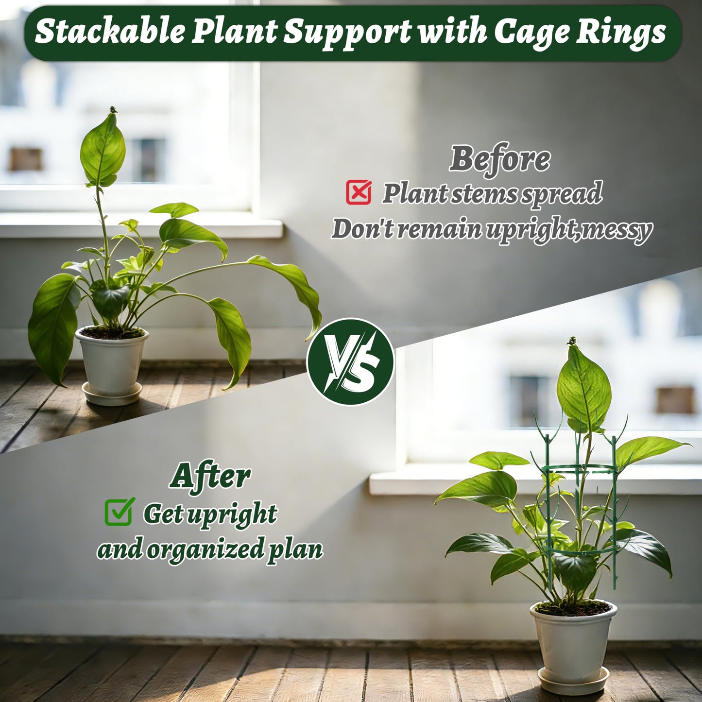 Stackable Plant Support Stakes,The Growing Frame for Indoor Plants, 40 Pcs Extendable 12-60 Inch Trellis for Monstera, Pothos, and Philodendron