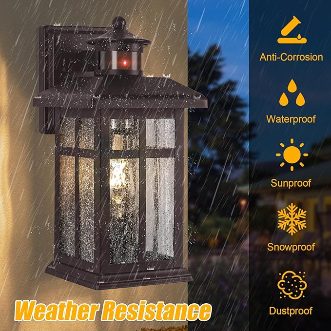 2 Packs Motion Sensor Outdoor Lights- Outdoor Porch Lights Light Fixtures Motion Sensor Bronze, Porch Lights Outdoor Bronze, Exterior Lights for House, Garage, Door