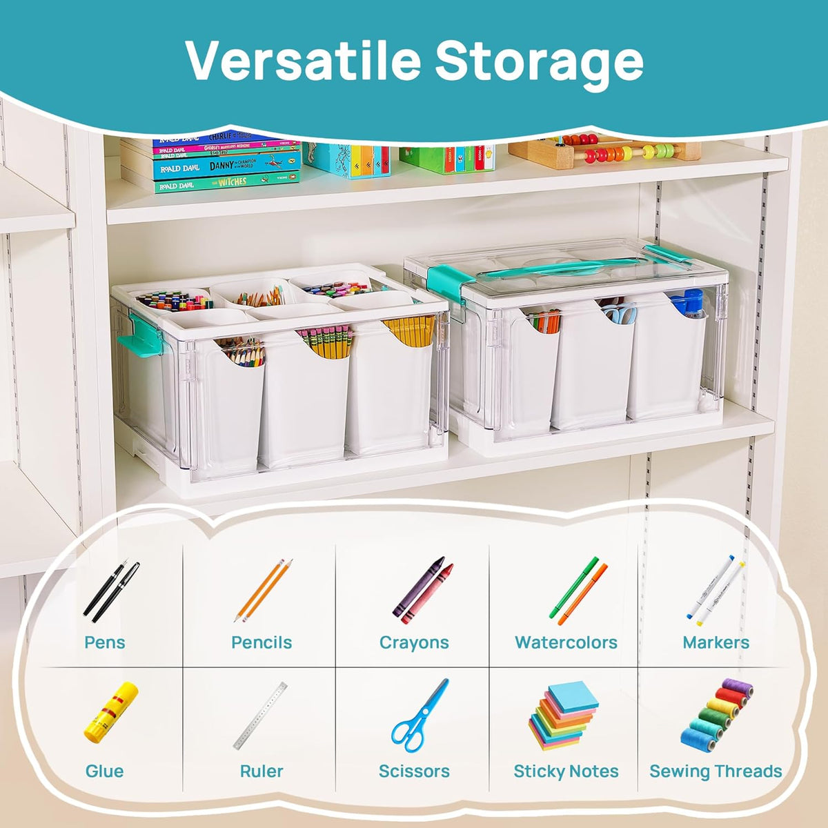 Vtopmart 24 QT Clear Plastic Craft Organizer - 6 Detachable Inserts for Art Supplies & Tools