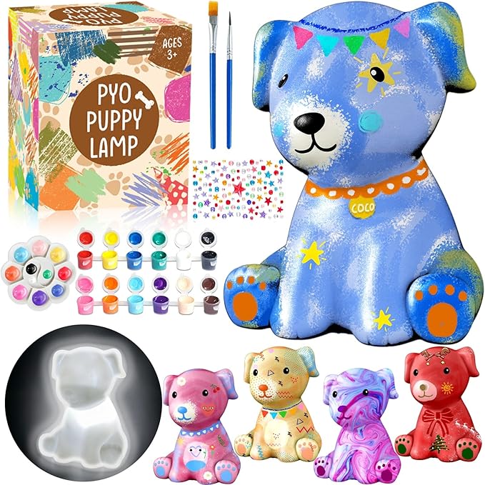 FUNZBO Paint Your Own Dog Lamp Kits - Easter Basket Stuffers, Arts and Crafts Supplies Puppy Painting for Kids Teens, DIY Night Light Dog Toy for Girls Boys Age 3 4 5 6 7 8 9 10 11 12 13 Birthday Gift