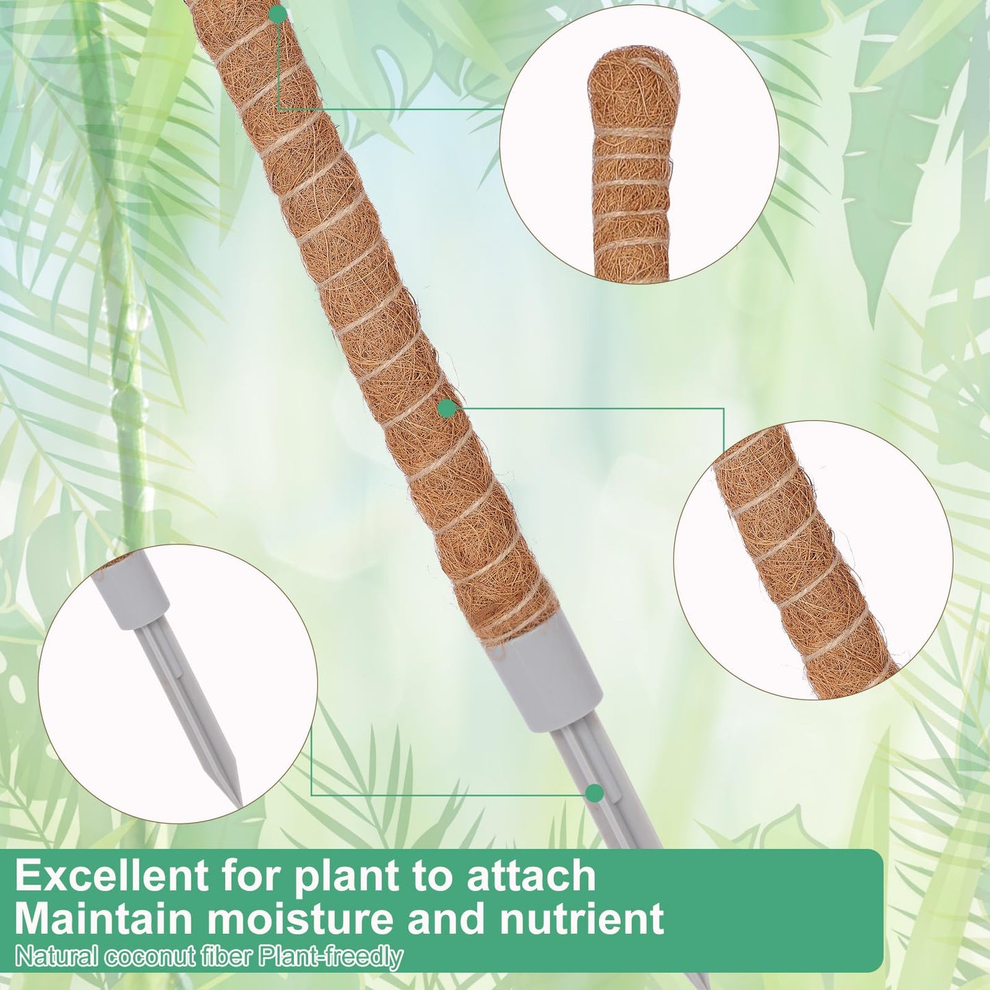 2 Pack Moss Pole, 40 Inch Monstera Plant Support, Moss Poles for Climbing Plants Indoor DIY, Coco Coir Plant Pole Moss Plant Stick Support Stake Kit for Potted Plants, Pothos, Philodendron