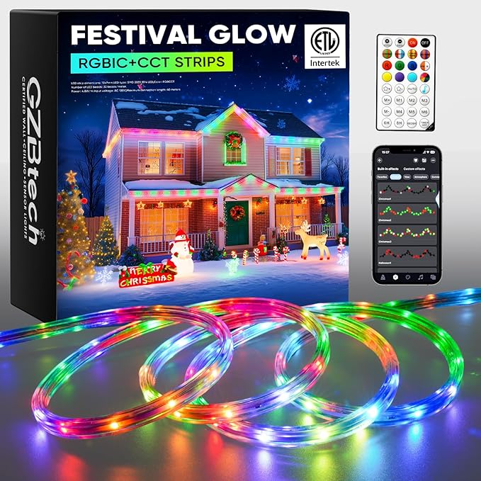GZBtech RGB+IC+CCT LED Strip Lights 50FT/15M, Outdoor Color Chasing Festival Light with Warm&Cold White, Dimmable IP65 Waterproof LED Christmas/Halloween Lighting for Party, Patio, Garden, ETL Listed