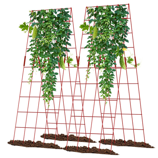 UrGROWA Cucumber Trellis 2 Pack, 59" H Foldable A-Frame Garden Trellis for Raised Bed Garden Grow Support with Plant Support Clips, Twist Ties for Cucumber,Tomato, Climbing Plants and Flowers