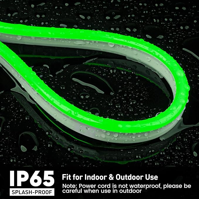 GZBtech Flexible LED Neon Rope Lights 33FT,AC 110-120V Waterproof Strip Light, 120 LEDs/M Cuttable Connectable Neon Lighting for Indoor Outdoor Home Decor/Commercial Building Use-Green 10M, ETL Listed
