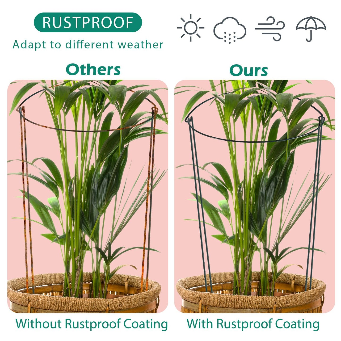 32 inch Plant Support Stakes, 10 Pack Half Round Metal Garden Plant Stake Heavy-Duty Plant Support Ring and Cage with Plant Clip & Twist Tie for Indoor and Outdoor Plants, Vegetable, Flowers