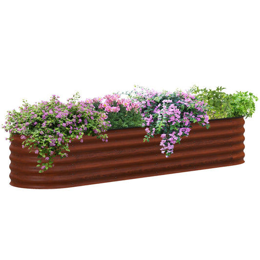 Amacv 8' x 2' x 1.4' Galvanized Raised Garden Bed Kit, Outdoor Metal Elevated Planter Box with Safety Edging, Easy DIY Stock Tank for Growing Flowers, Herbs & Vegetables, Brown