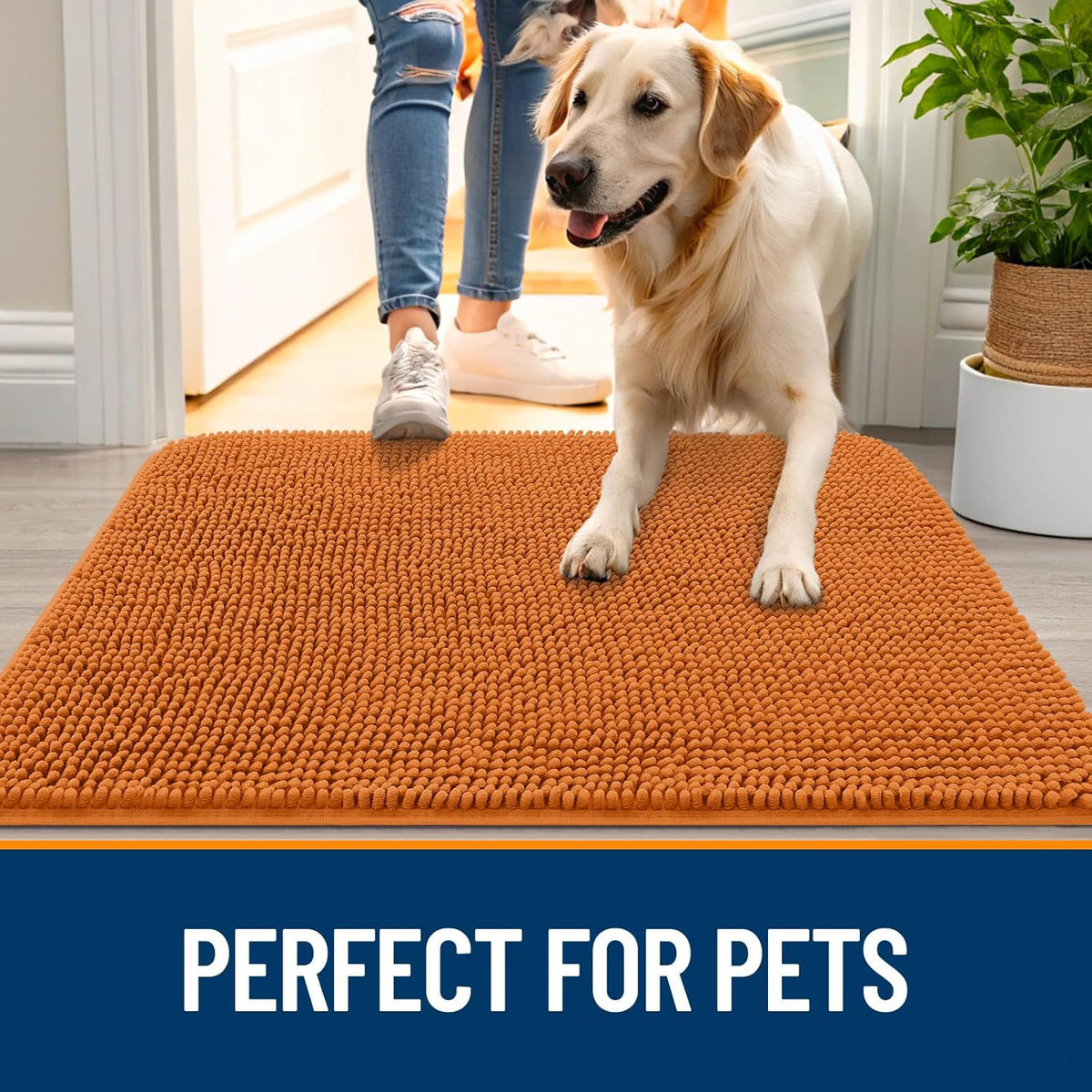 OLANLY Dog Door Mat - Absorbent Non-Slip Chenille Mat for Muddy Paws | 30x17 Inches, Quick Dry Clay Color