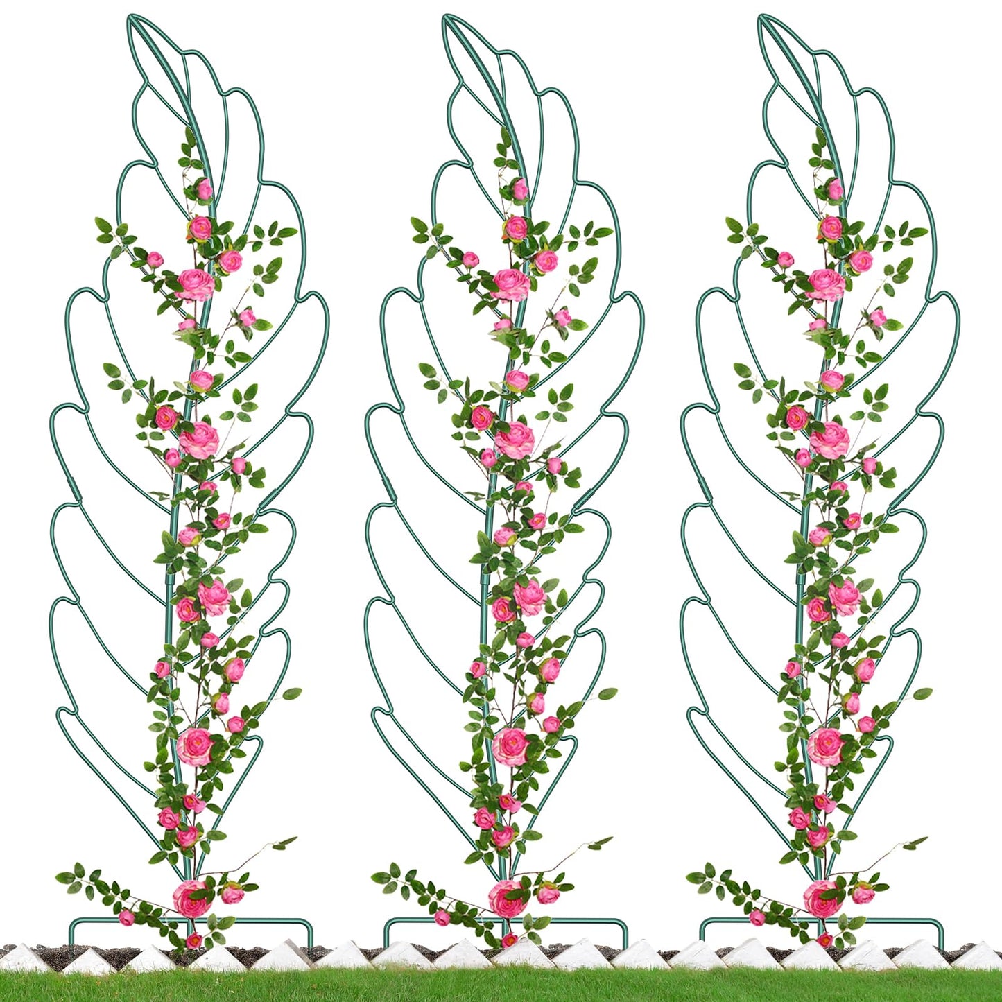 3 Pack Metal Garden Trellis for Climbing Plants,Green Metal Garden Trellis for Vines Plant Rose Vegetable Support,Large Decorative Outdoor Trellis