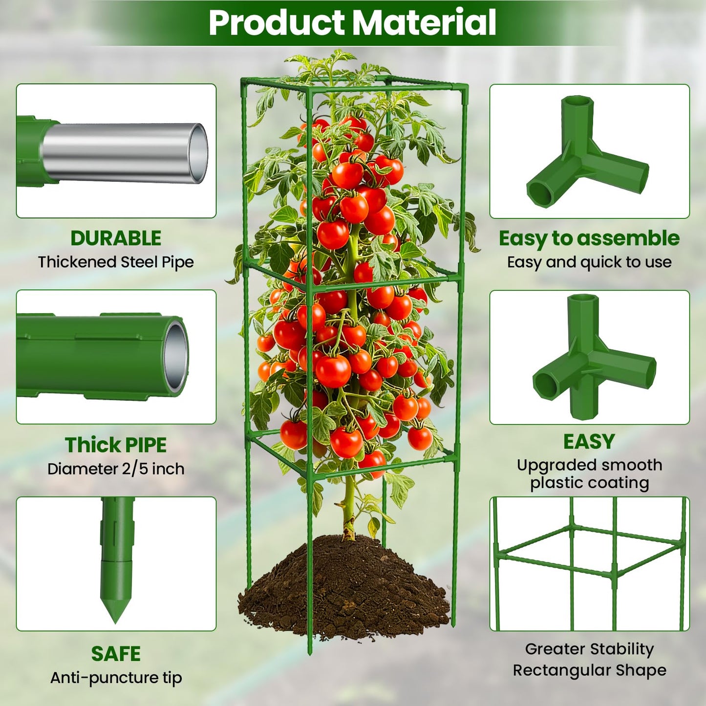 4 Pack Tomato Cages, 48'' Tall Tomato Plant Stakes Support for Raised Garden Bed Tomato, Square Trellis Cages for Garden Climbing Vegetables Flowers Fruits