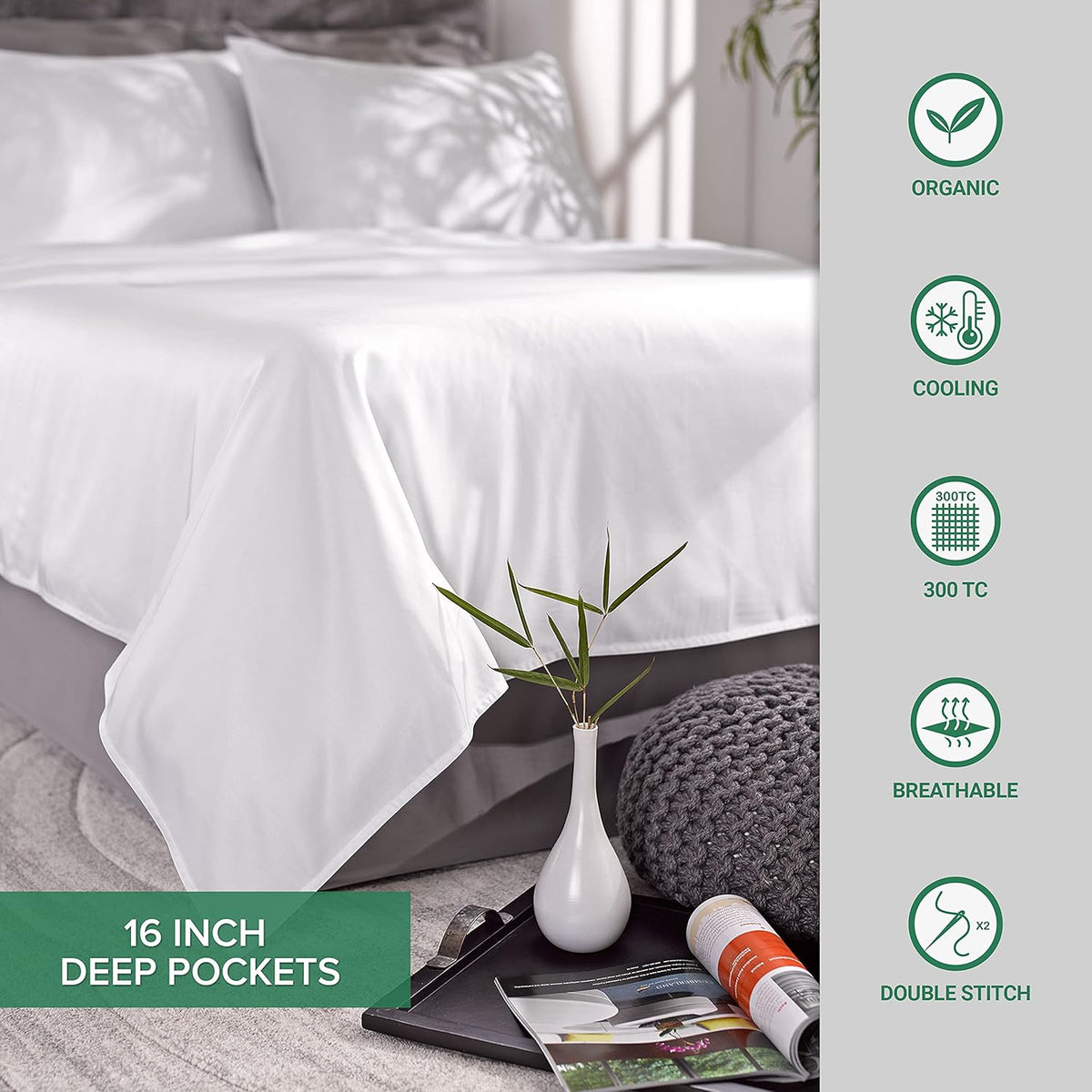 Pure Bamboo California King Sheets - 100% Organic Viscose Bed Sheet Set, Soft & Cooling, Stone Grey