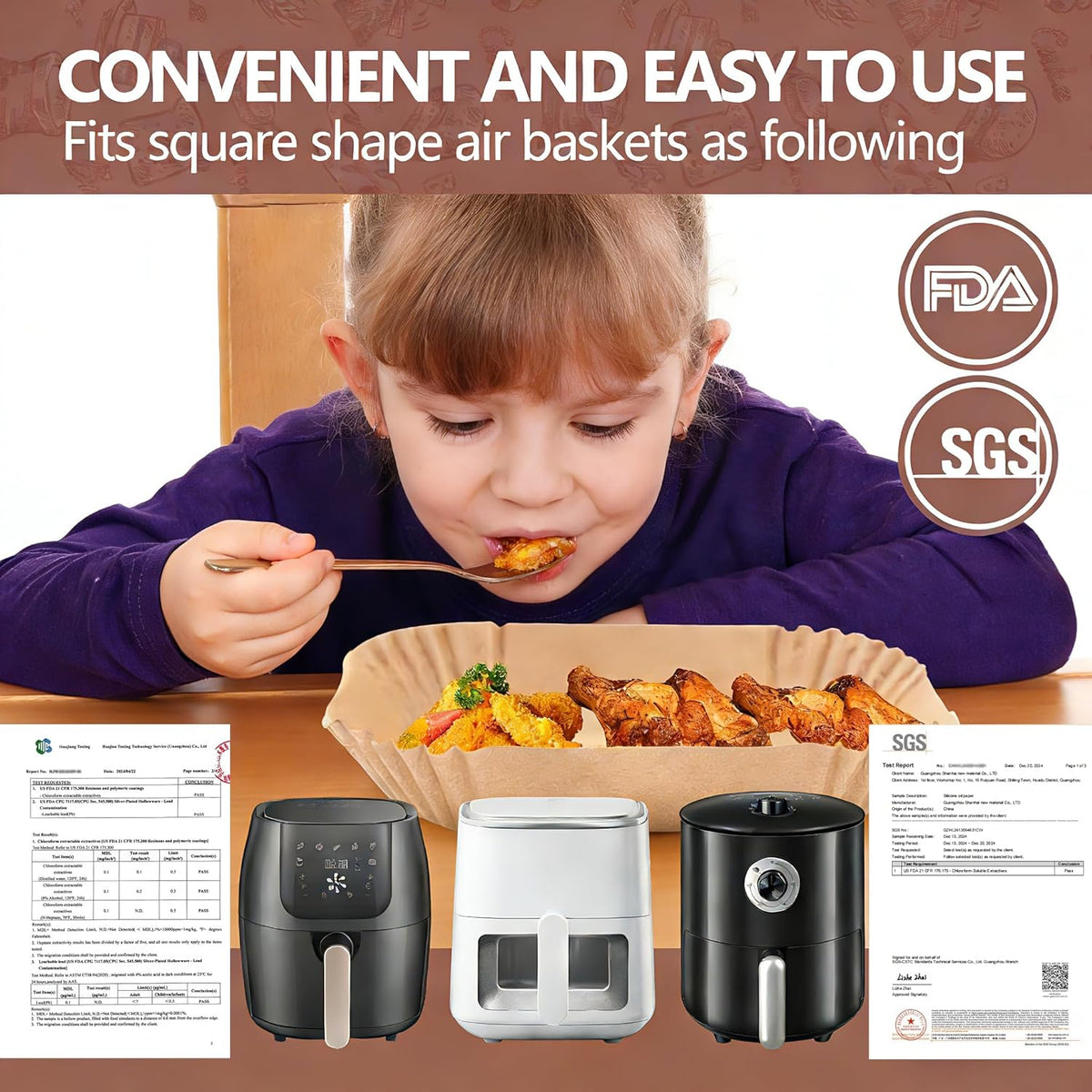 UBeesize 9-Inch Air Fryer Parchment Liners - 125 Pack of Square Non-Stick Baking Sheets (8-Inch Base)