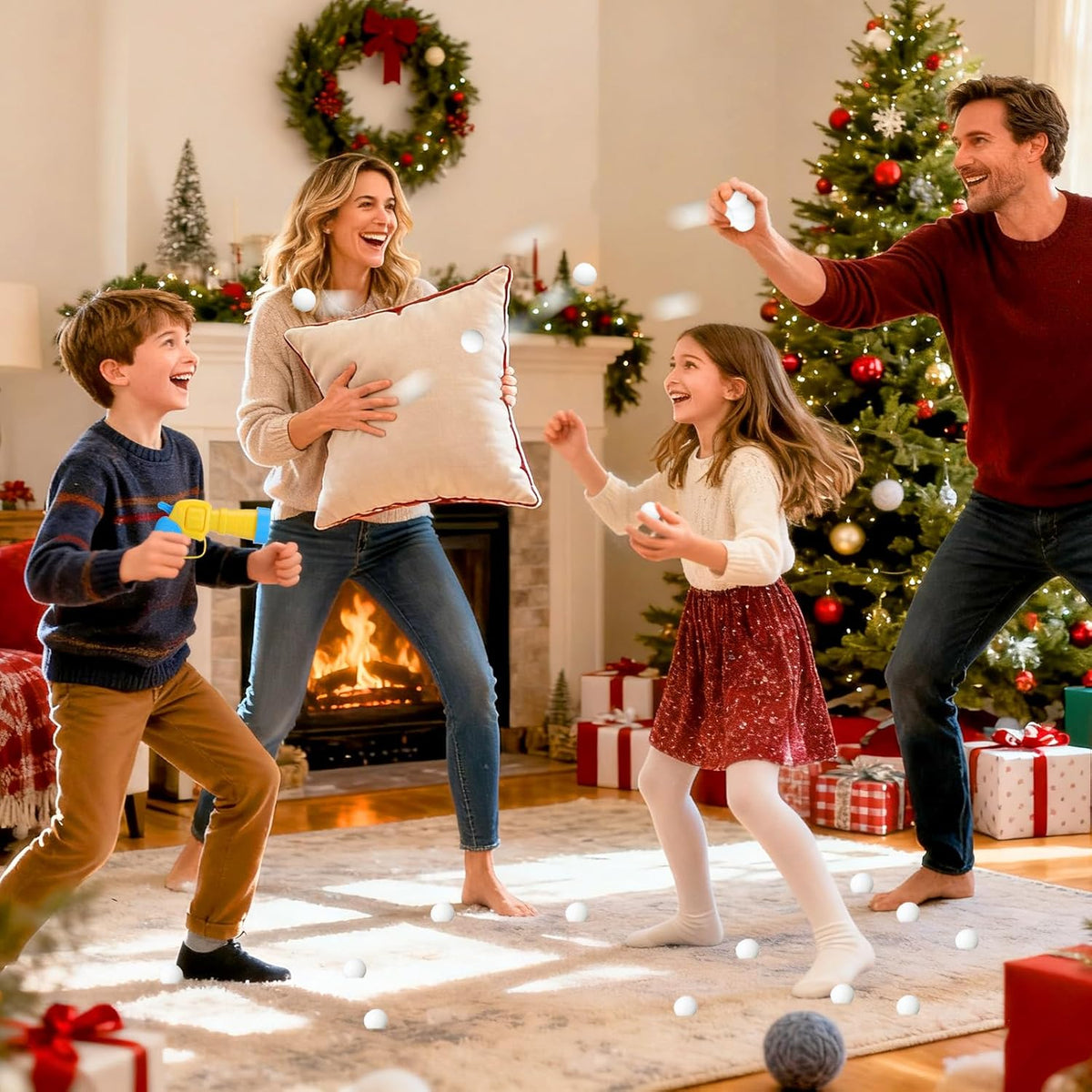 Vodolo Fake Snow Balls - 100 PCS Soft Indoor Snowball Fight Set with Launcher | Winter Fun Essentials