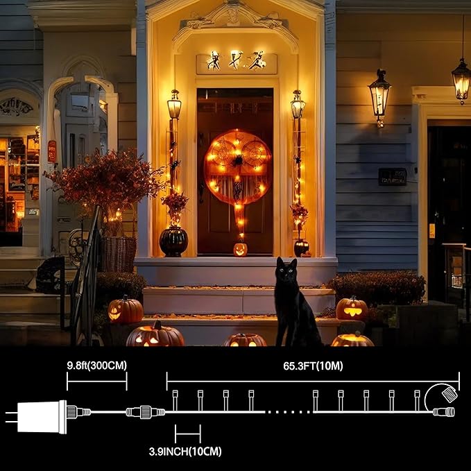 LAMPHOME 33ft 100 LED Orange Thanksgiving Lights Outdoor Waterproof, Autumn Fall String Lights,16 Modes Orange Halloween String Lights Plug in, Christmas Lights Garden Party Xmas Tree Lights Decor