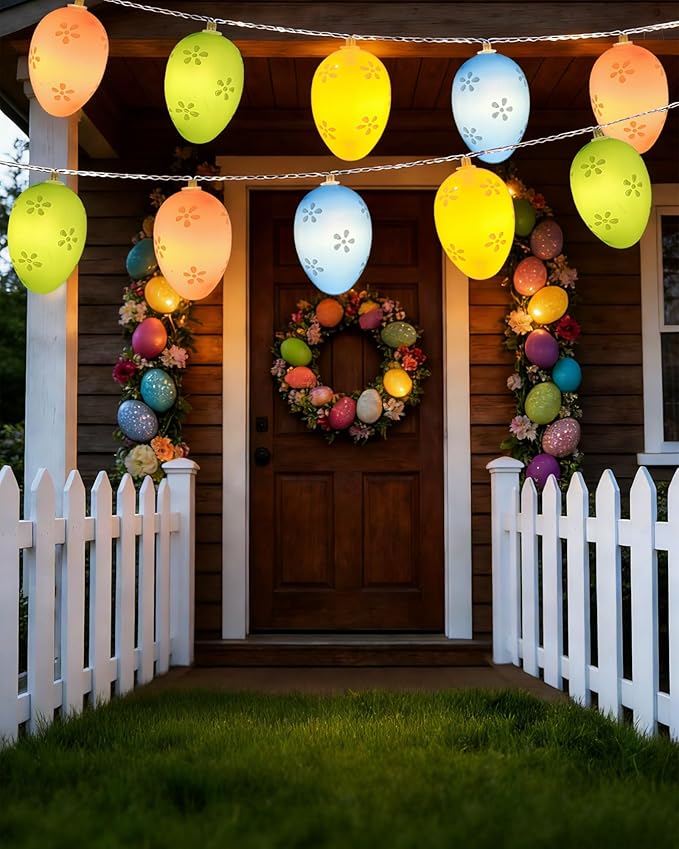 Easter String Lights Battery Operated 7Ft 10 LED Colorful Egg Shape Lights with Timer, 8 Lighting Modes Pastel Easter Light for Indoor Outdoor Tree Mantels Garden Home Spring Themed Party Decor