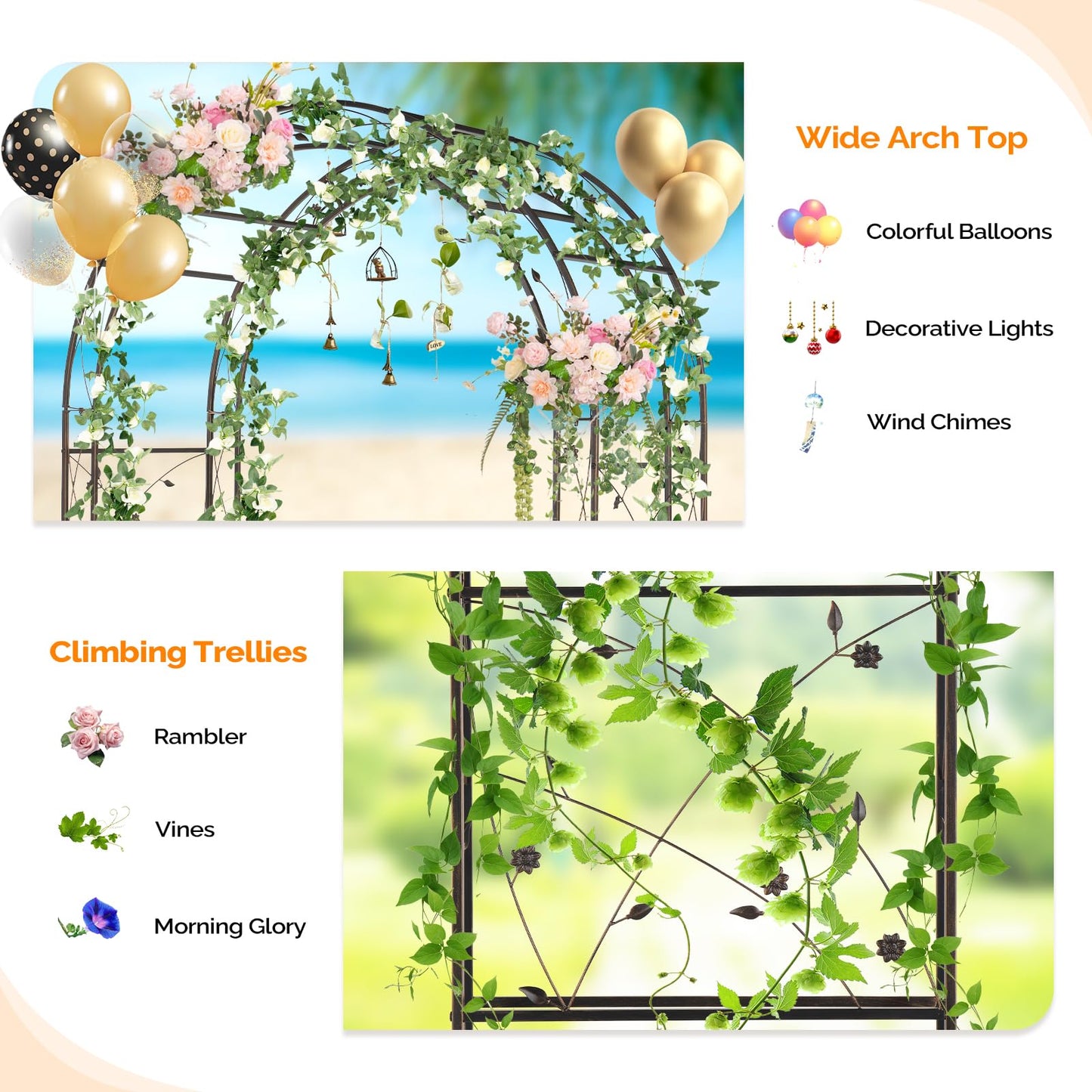 VINGLI Garden Arbor, Arch for Wedding Ceremony Party, Christmas Garden Decor Steel Garden Trellis for Plant Climbing, Pergola for Garden, Backyard, Lawn (Arch Top, Bronze)