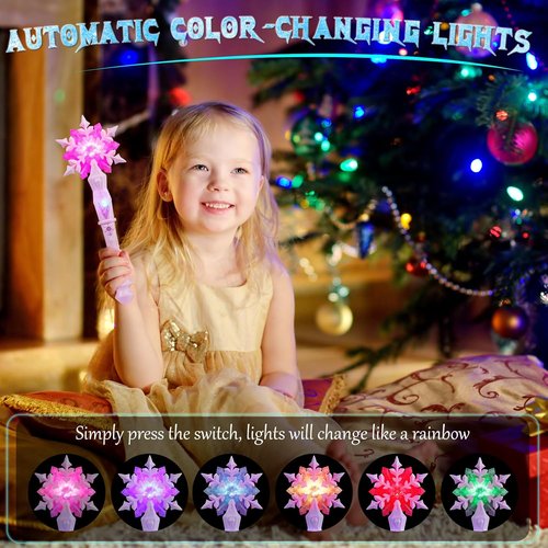 EnrichFun Light Up Frozen Snowflake Wand - Motion Sensitive Magic Princess Toy for Kids | 4 Pack (2 Blue & 2 Pink)