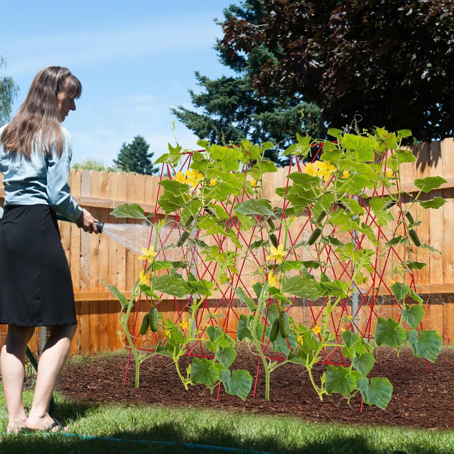 UrGROWA Cucumber Trellis 2 Pack, Foldable A-Frame Garden Trellis for Raised Bed Garden Grow Support with Plant Support Clips, Twist Ties, Plastic Ties, for Cucumber,Tomato, Climbing Plants and Flowers