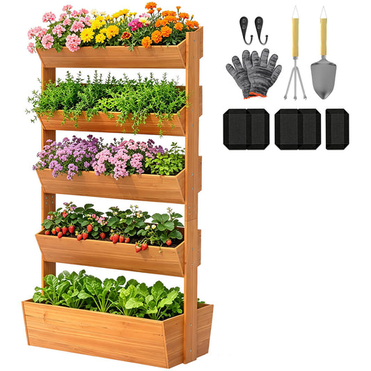 Suteck Raised Garden Bed, Vertical Wooden Raised Garden Bed, 5 Tier Garden Planters Freestanding Plant Stand Flower Rack Wooden Planter Box For Plants Flowers Herbs Vegetables Indoor Outdoor Gardening