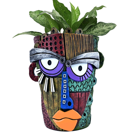 Midogaigai Abstract Face Planter Pots for Plants,Hand-Painted Colorful Flower Pots with Drainage, Indoor Outdoor Garden Decor Gift(Classic,Small)